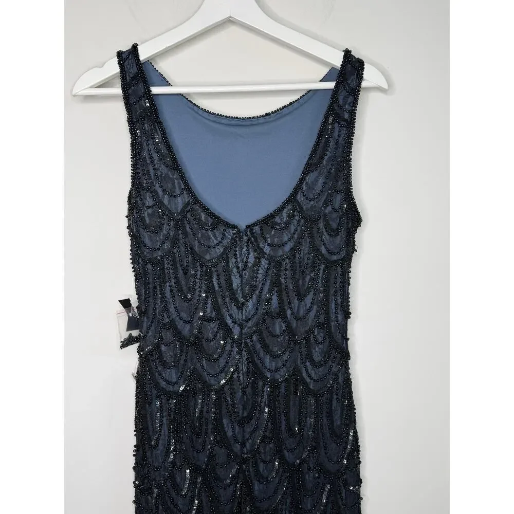 Pisarro Nights Embellished Sequins Sleeveless Mini Cocktail Dress Navy Blue 6